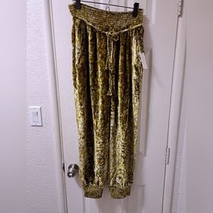 Anthropologie Women’s M Gloria Green Crushed Velvet Pocket Jogger Pants